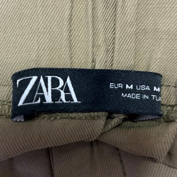 Zara Green Drawstring Button High Waist Pockets Mini Paperbag A-Line Skirt Sz M - Picture 4 of 5